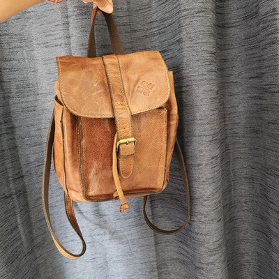 Patricia Nash Brown Small Backpack Drawstring Buckle Distressed Gold Hardware
