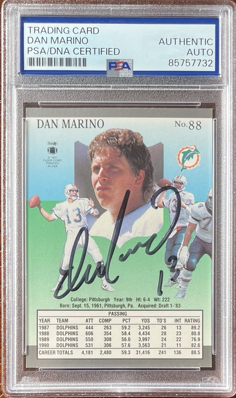 DAN MARINO 1991 Fleer Ultra SIGNED AUTO Autograph Card Miami Dolphins PSA/DNA
