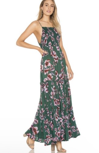 Free People Vestito Donna Xsmall Verde Rosa Floreale Giardino Festa Maxi Boho Fairycor - Foto 1 di 15