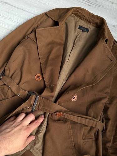 A.P.C Brown Trench Jacket Coat Rue Madame Paris Vintage Medium - Picture 3 of 7
