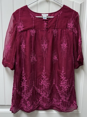 SUNDANCE CORA BESTICKTES CUPRO-VISKOSE-DAMENSHIRT OBERTEIL MEDIUM LARGE (Brustumfang 44")