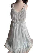 Vanity Fair Vtg Baby Blue Nylon Tricot Flowy V Neck Slip Dress Nightgown Sz 36