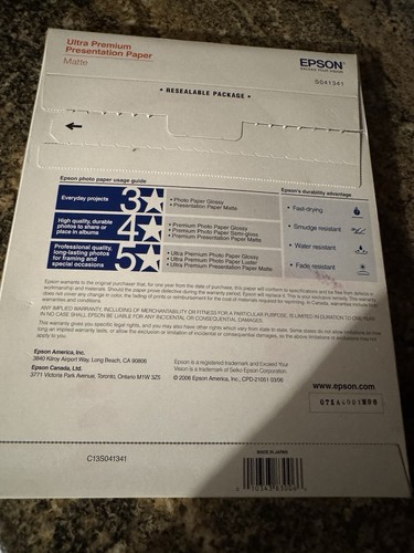 Epson Ultra Premium Presentation Paper Matte, 8.5" x 11" 50 Sheets 51 lb Ink Jet - 第 4/4 張圖片