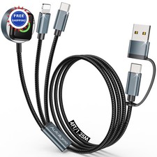 Travel Essentials Multi Charging Cable 4FT Black 10-2 17-11 S25-S20 Apple Watch