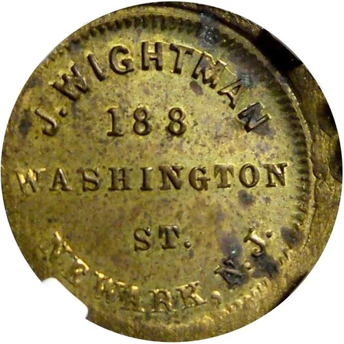 Newark New Jersey Civil War Token J Wightman R8 BRASS NGC