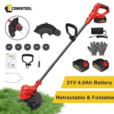 21V Cordless Grass Trimmer 12" Lawn Mower Strimmer Extendable Folding 2xBattery