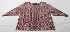 Bob Mackie Wearable Art Women's Elbow Slit Sleeve Printed Blouse EJ3 Pink Large