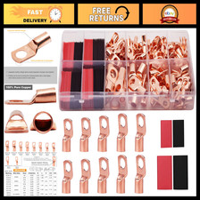 160Pcs Copper Wire Lugs  Heat Shrink Tubing Set, Battery Cable Ends Ring Termin