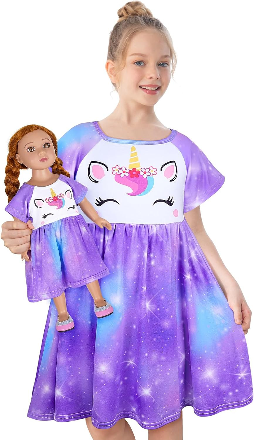 Doll and Girl Matching Nightgown Unicorn Outfit Pajamas Nigh