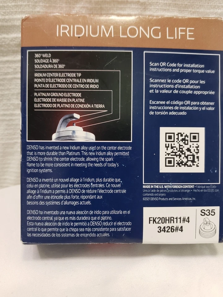 Denso (3426) FK20HR11#4 S35 Iridium Long Life Spark Plug - Image 2 of 3