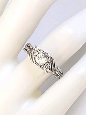 Sterling Silber skulpturaler CZ Ring Größe 6,5 einzigartige Fassung Band  