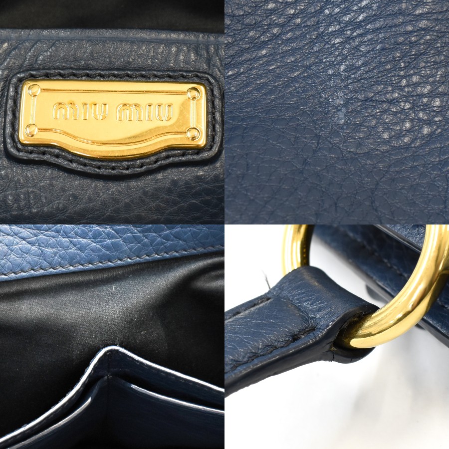 バッグ Miu Miu 2way leather hand bag navy Miu Miu Women's 2-Way Handbag Shoulder Bag Leather Navy Used