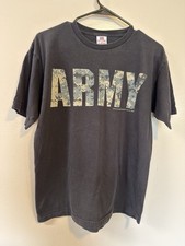 Bayside US Army T-Shirt Mens Medium Black Digital Camo Graphic Made in USA Tee
