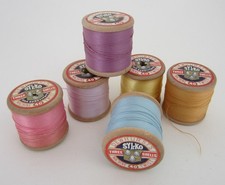 Lot of 6 Vintage Sylko Wooden Cotton Reels. Dewhurst's Three Shells Thread.