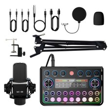 2x MC-88 Condenser Mic Live Sound Card Dual Boom Podcast Kit