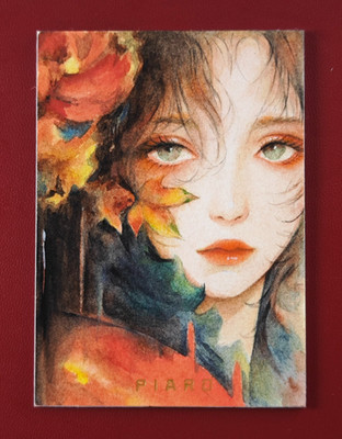 PIARO Studio Original Sketch Card 1/1 Hand Painted Girl Autumn Leaves