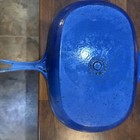 Vintage Le Creuset Cast Iron & Enamel Blue Grill Frying Pan Skillet Oval Shape