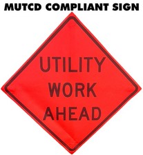 Utility Work Ahead Mesh Roll-Up Traffic Safety Sign 36" or 48" MUTCD