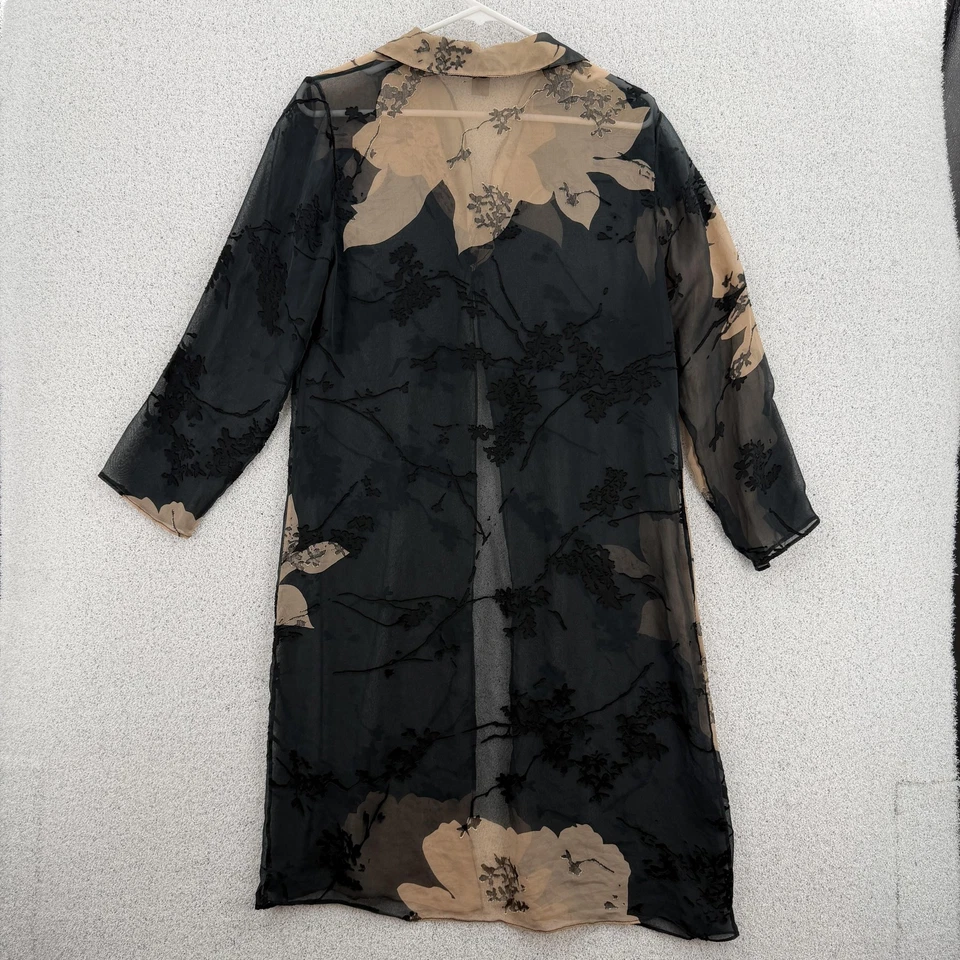 Chaqueta Harari Mujer Mediana Negra Seda Transparente Burnout Floral Plumero Hecha en EE. UU. Foto 2 de 4