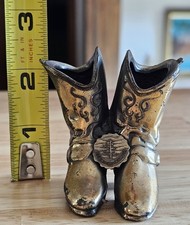 Vintage Solid Brass Cowboy Boot Toothpick Holder Great Smoky Mountains Western