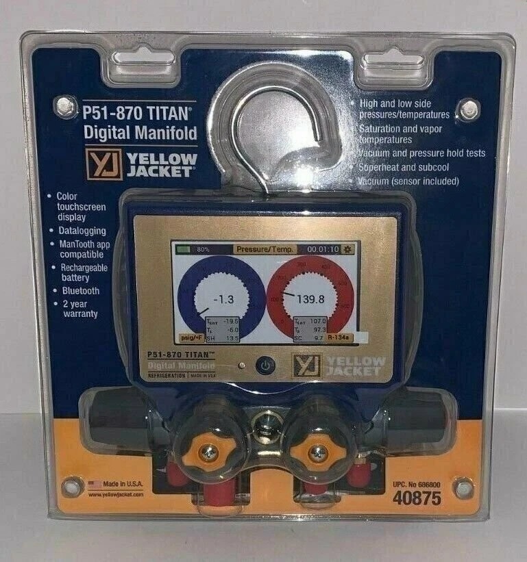 Yellow Jacket P51-870 Titan Digital Manifold 40875 w/ 5/16 Compact Valve Hoses - Image 3 of 4