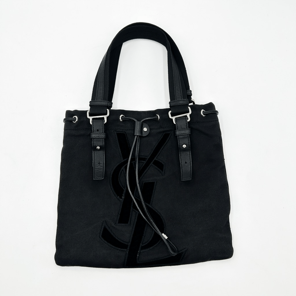 Borsa tote Yves Saint Laurent Rive Gauche YSL denim con rifiniture in velluto Kahala