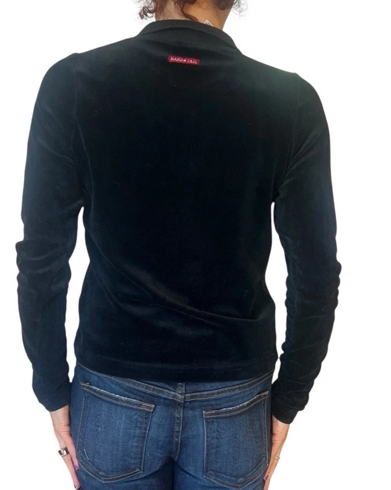 Chaqueta cárdigan Hard Tail para mujer de terciopelo con cuello polo (V-209) negra mediana Foto 4 de 4