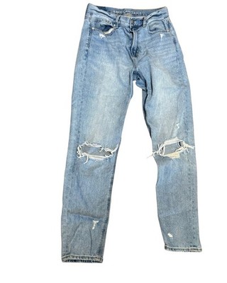 American Eagle Mom Jeans Women s 2R Light Wash Distressed High Rise 27 