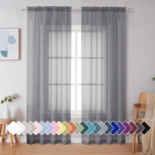 Grey Sheer Curtains 90 Inches Long, Light Filtering Rod Pocket Solid Color Windo