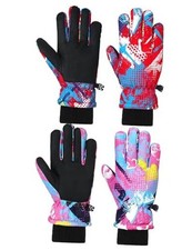 2 Pairs Kids Snow Gloves Winter Waterproof Kids Ski 6-13 Years Sweet Pattern