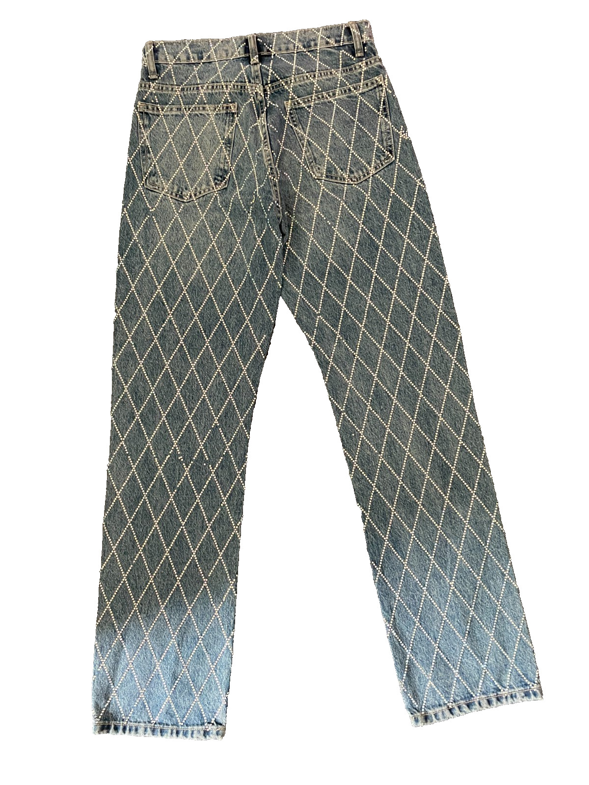 Zara TRF Mid Rise Rhinestone Jeans Denim Straight Leg BlueSize 2 image 2