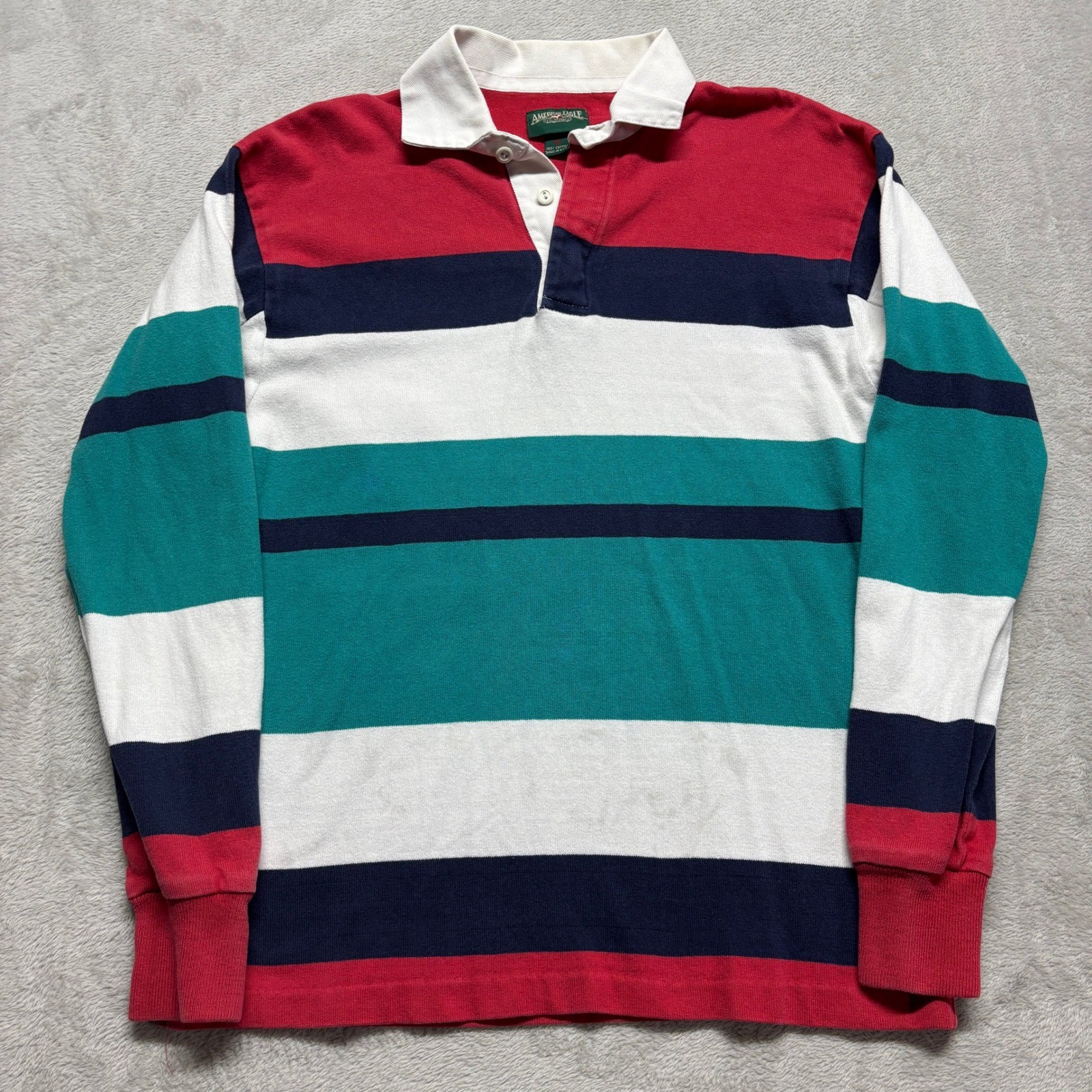 American Eagle Outfitters Mens Vintage Rugby Shirt Striped Red Green White M