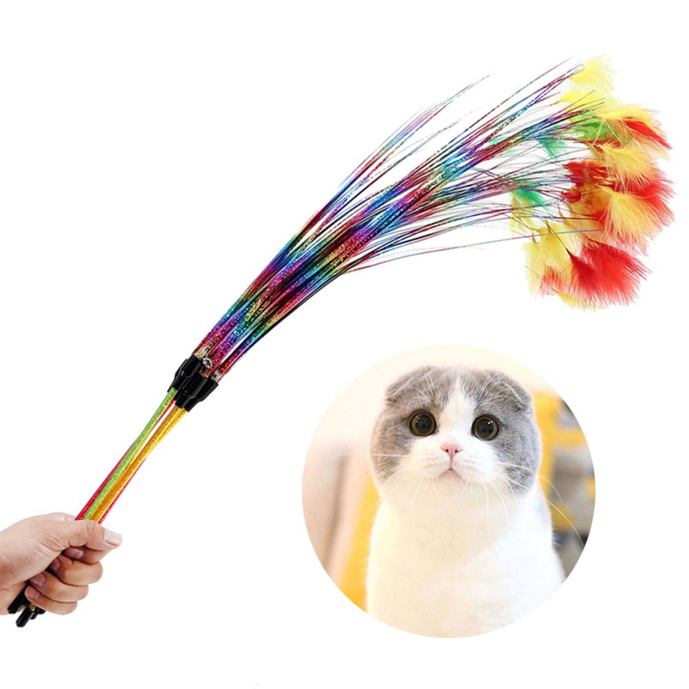 Colorful Cat Wand Toy Interactive Kitten Rod Durable Plastic Pet Toy | eBay