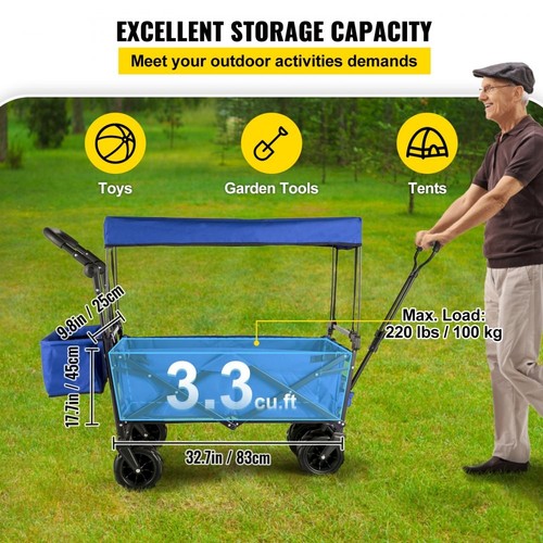 Collapsible Folding Wagon Cart with Canopy Portable Beach Garden Sports Use - Picture 4 of 7