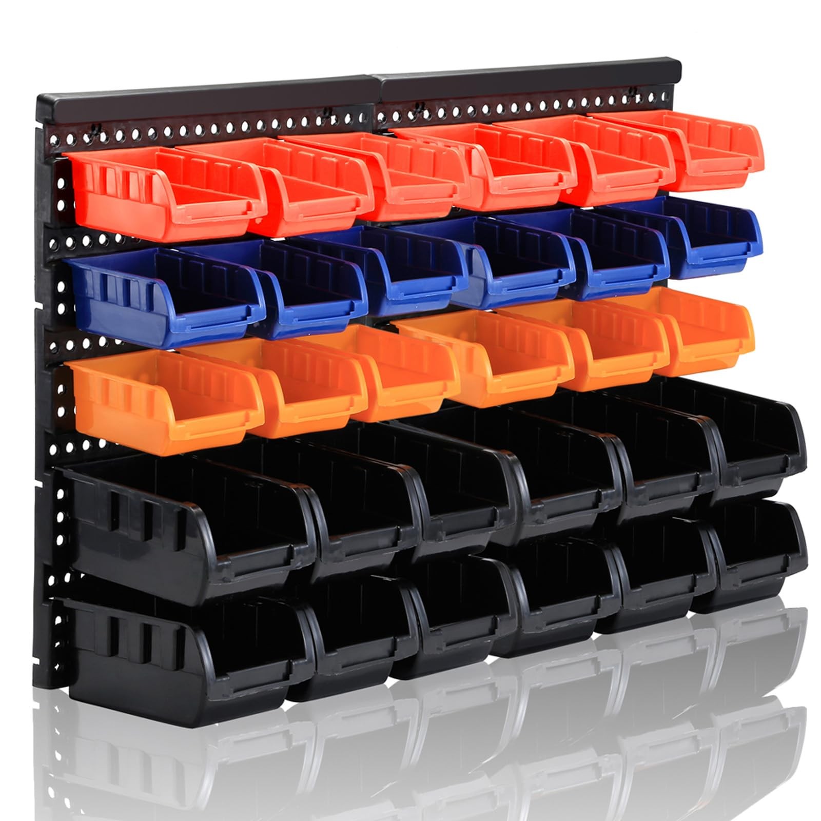 Wall Mounted 4-Color Plastic Storage Bins Organizer for Garage Parts Rack