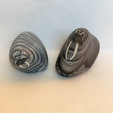2 Vtg Hand Painted WALRUS Rock Artist Signed M Pollock &lsquo;85 &lsquo;86 Paper Weight