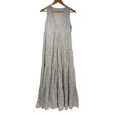 Sezane Striped Embroidered Floral Sleeveless Dres Women's 36/ US 4 Blue/white