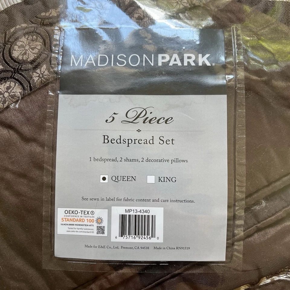 Juego de Colcha Madison Park Queen Brown Princeton 5 Piezas Jacquard Reversible Foto 2 de 4