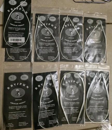 Bryspun Bryflex Circular Knitting Needles Lot Of 9 Sets 16" Sizes 3-10 US 