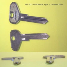 Volkswagen Beetle,Karmann Ghia,Type 3 71-79 Key Blank VW M Profile VOM VW71 V81W
