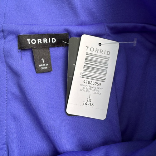 Torrid 1X Electric Blue Metallic Pencil Skirt PU Leather Zippers Stretch Mini - Picture 4 of 5