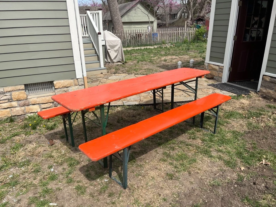 Vintage Wood authentic German Oktoberfest Beer Garden Table and Benches - Image 4 of 4