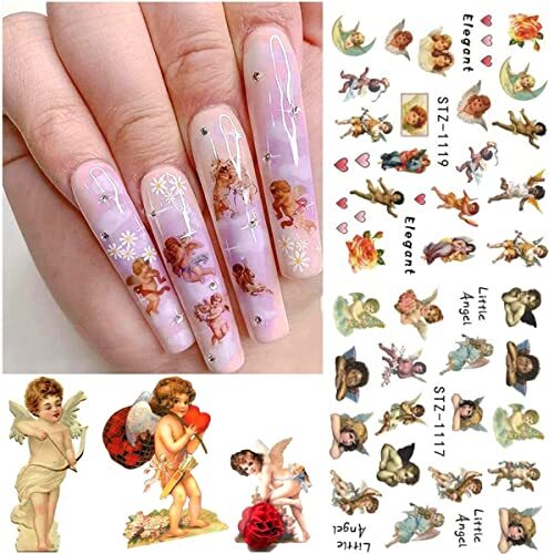 8 Sheets Valentines Day Nail Art Stickers Angel Cupid Nail Decals Water B1 - Picture 6 of 7
