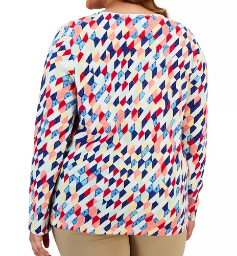 *NEW* Karen Scott Kaleidoscope Geo Print Top Scoop Neck Long Sleeve - NWT - Picture 11 of 20