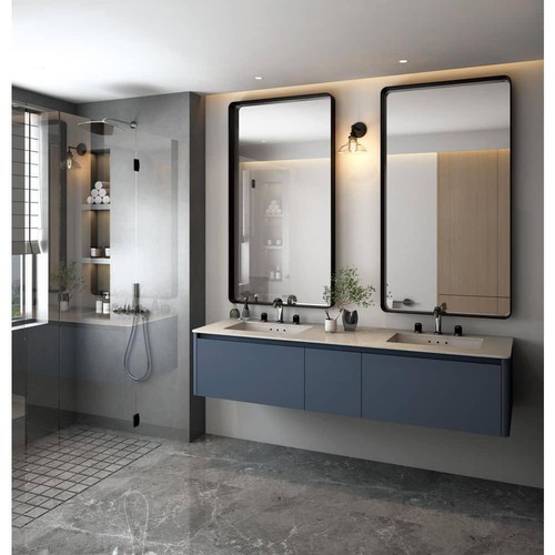 TOOLKISS Bathroom Vanity Mirror 36"X28" Rectangular Aluminum Framed Wall Black - Picture 2 of 5