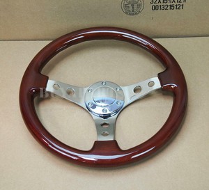 14-034-Classic-Wood-Grain-Grip-Mirror-Chrome-Staineless-Steel-Spoke-Steering-Wheel