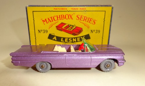 Matchbox No. 39B Pontiac Convertible met. lilac rare grey wheels in "C" Box - Picture 4 of 16