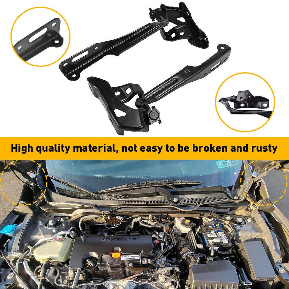 For Honda Civic 2016-2021 Hood Hinge Driver and Passenger Side Pair Coupe Sedan Foto 4 de 4