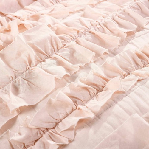 PINK RUFFLES Twin QUILT SET : BELLE BLUSH COTTAGE SHABBY RUFFLED PRINCESS - Picture 2 of 3