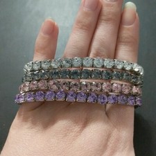 Pink Purple Grey and Clear Rhinestone Stretchy Elastic Metallic Bracelet Set